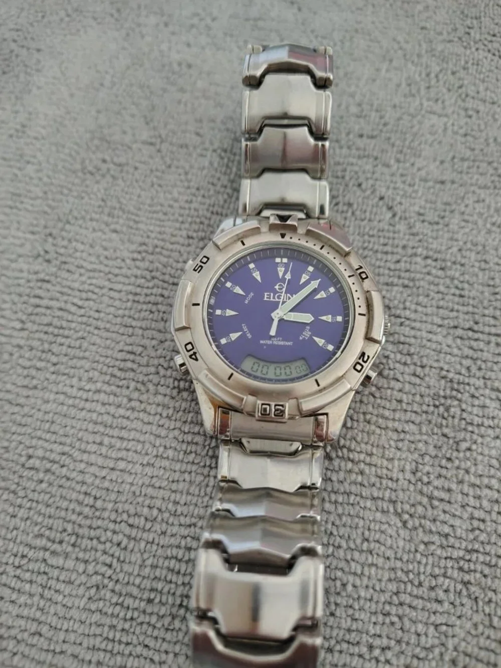 Elgin Blue Sport Watch Analog Digital Stainless Steel Water Resistant 165FT